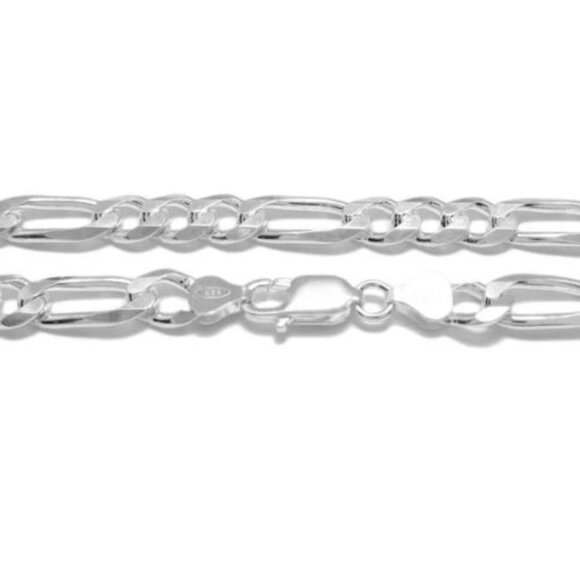 STERLING SILVER FIGARO CHAIN NECKLACE 8MM (GAUGE 220). AVAILABLE IN 5 LENGTHS. - Picture 2 of 3